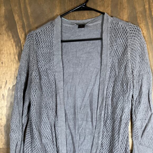 Ann Taylor Womens Sweater Gray Cardigan Petite Open Front Linen Blend LP - Picture 2 of 12